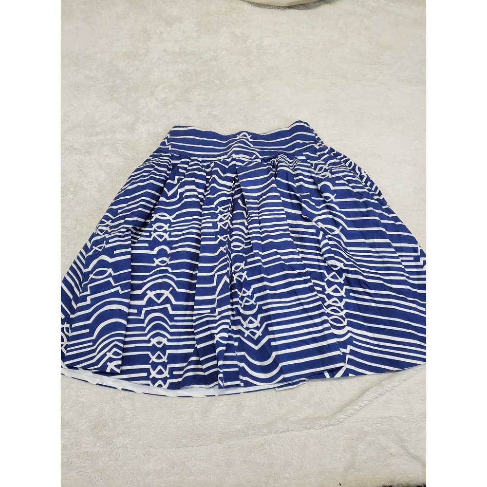 Maeve Anthropologie‎ Blue White Cotton Midi Skirt 4 Art Geometric Statement Fun